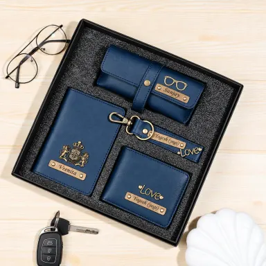 Personalized Couple Gift Set for Men (Navy Blue) Wallet