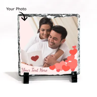 Square Personalized Rock Slate Photo Stone with Display Stands