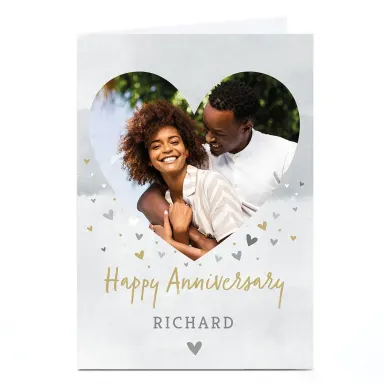 Personalised Photo Anniversary Card – Gold & Silver Hearts