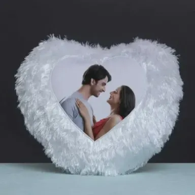 Personalized Heart-Shaped Fur Cushion | Romantic Gift for Couples