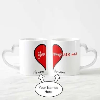 You Complete Me – Personalized Name Printed Couple Mug Set