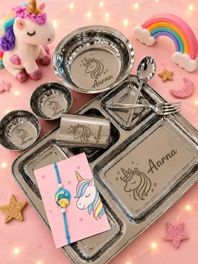 Personalized Stainless Steel Thali Set for Kids | Custom Name & Theme Dinner Set