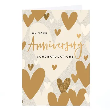 Personalised Anniversary Card – Gold Hearts Congratulations