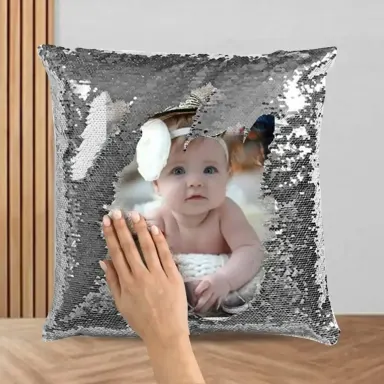Personalised Magic Sequin Pillow – Silver