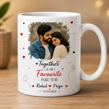 Personalized Couple Photo Coffee Mug – Custom Name & Date Printed Ceramic Gift Mug