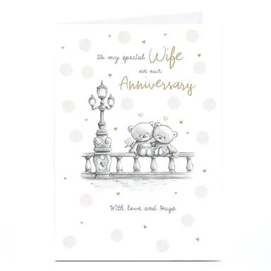 Personalised Wife Anniversary Card | Cute Bears Bridge Sketch