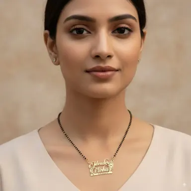 Customizable Couple Name Mangalsutra with Flute (Bansuri) Design – Gold Plated