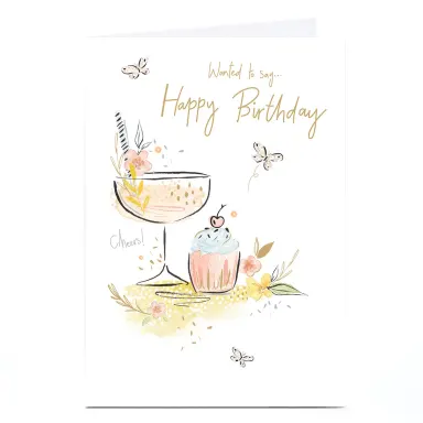 Hand-Illustrated Cocktail & Cupcake Personalized Birthday Card