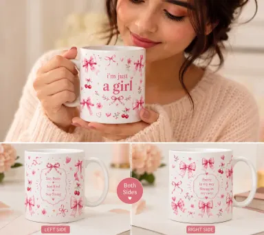 I'm Just A Girl – Coquette Bow Premium Ceramic Mug | 11 oz