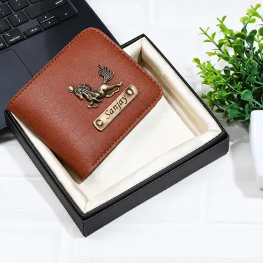 Personalized Wallet for Men with Custom Name Plate & Love Emblem
