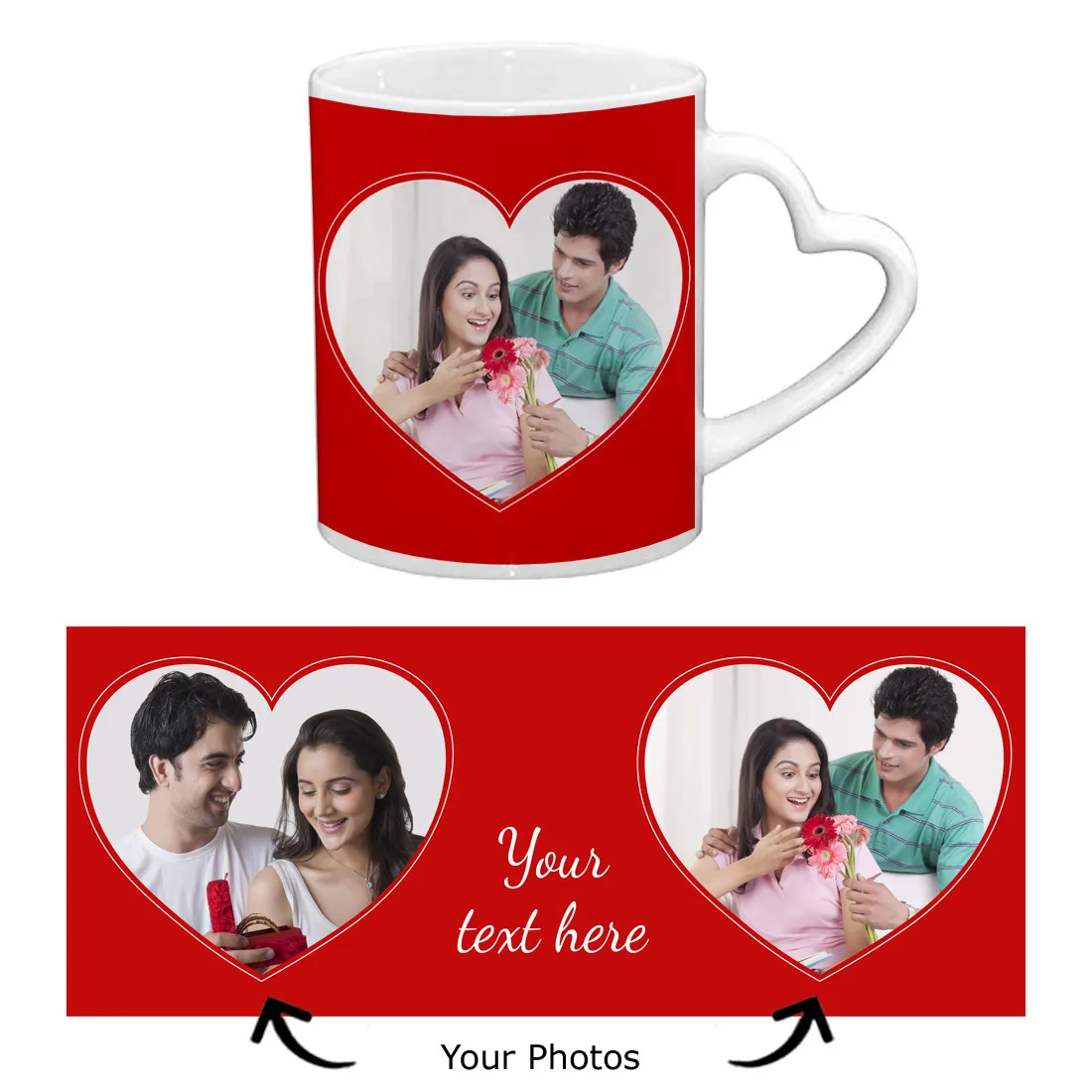 Personalised Heart Handle Ceramic Mug with 2 Photos & Custom Message (325 ml) - Image 2