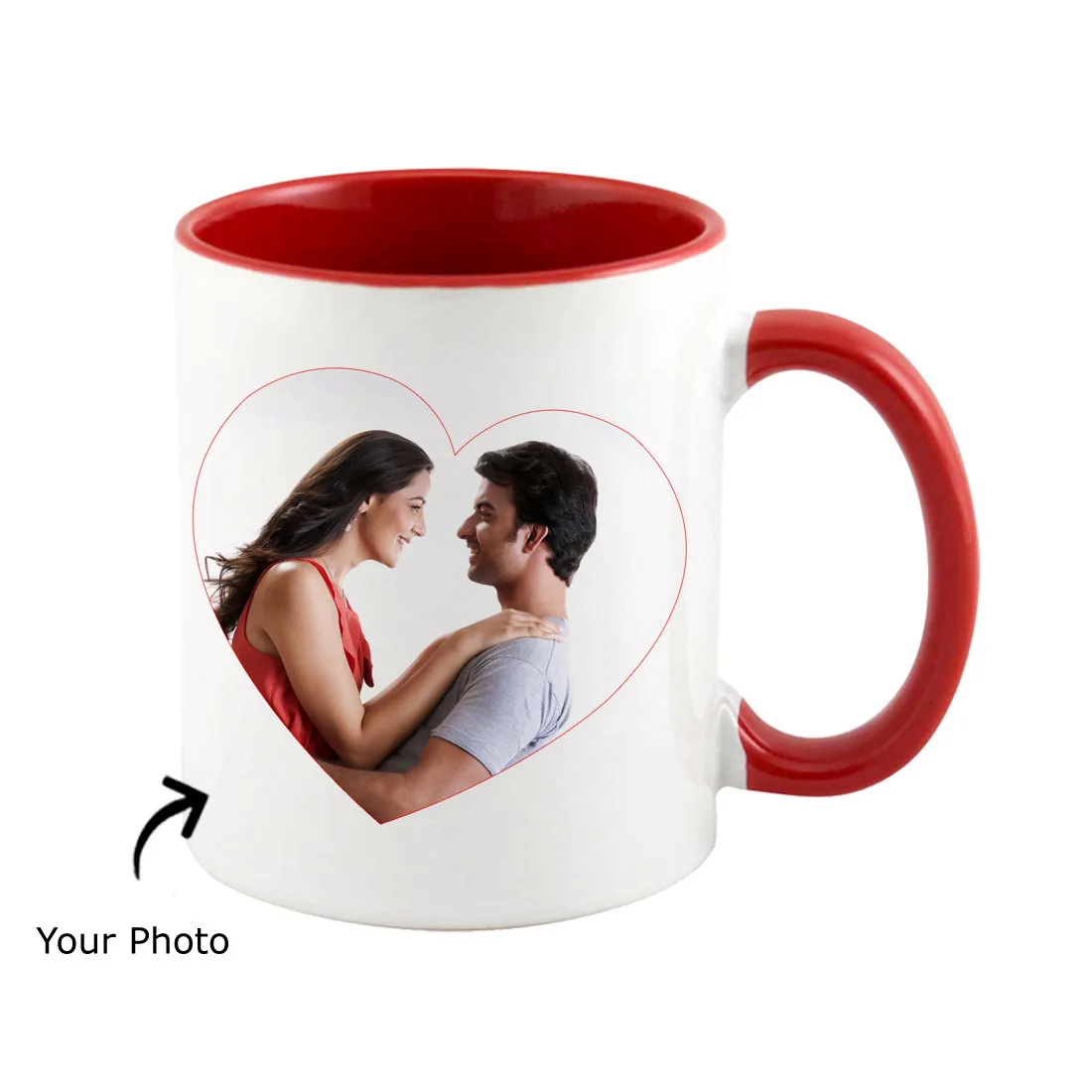 Personalized Inside Red Ceramic Coffee Mug with 3 Photos – Custom Collage Mug (325 ml / 11 oz) - product view 4