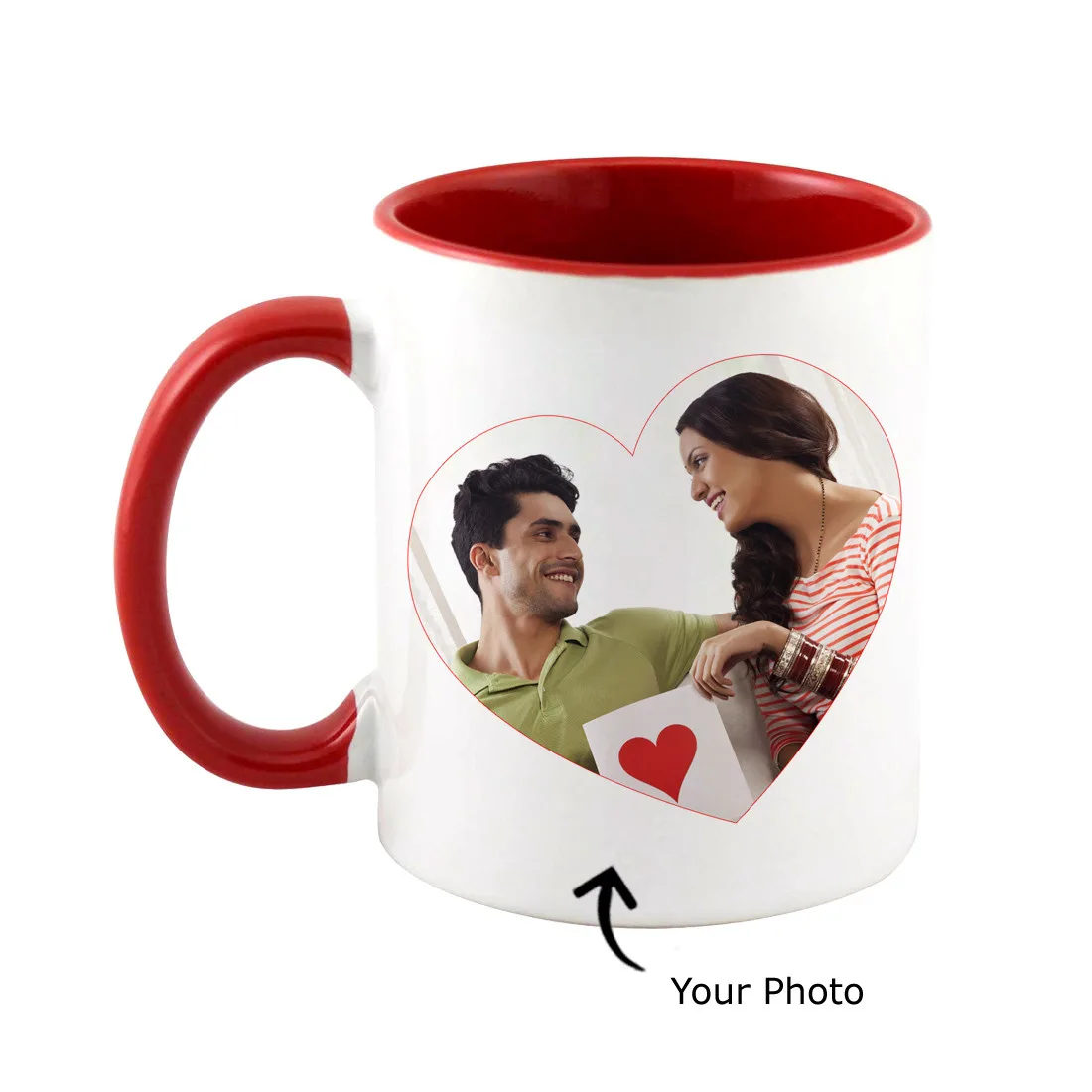 Personalized Inside Red Ceramic Coffee Mug with 3 Photos – Custom Collage Mug (325 ml / 11 oz) - product view 2