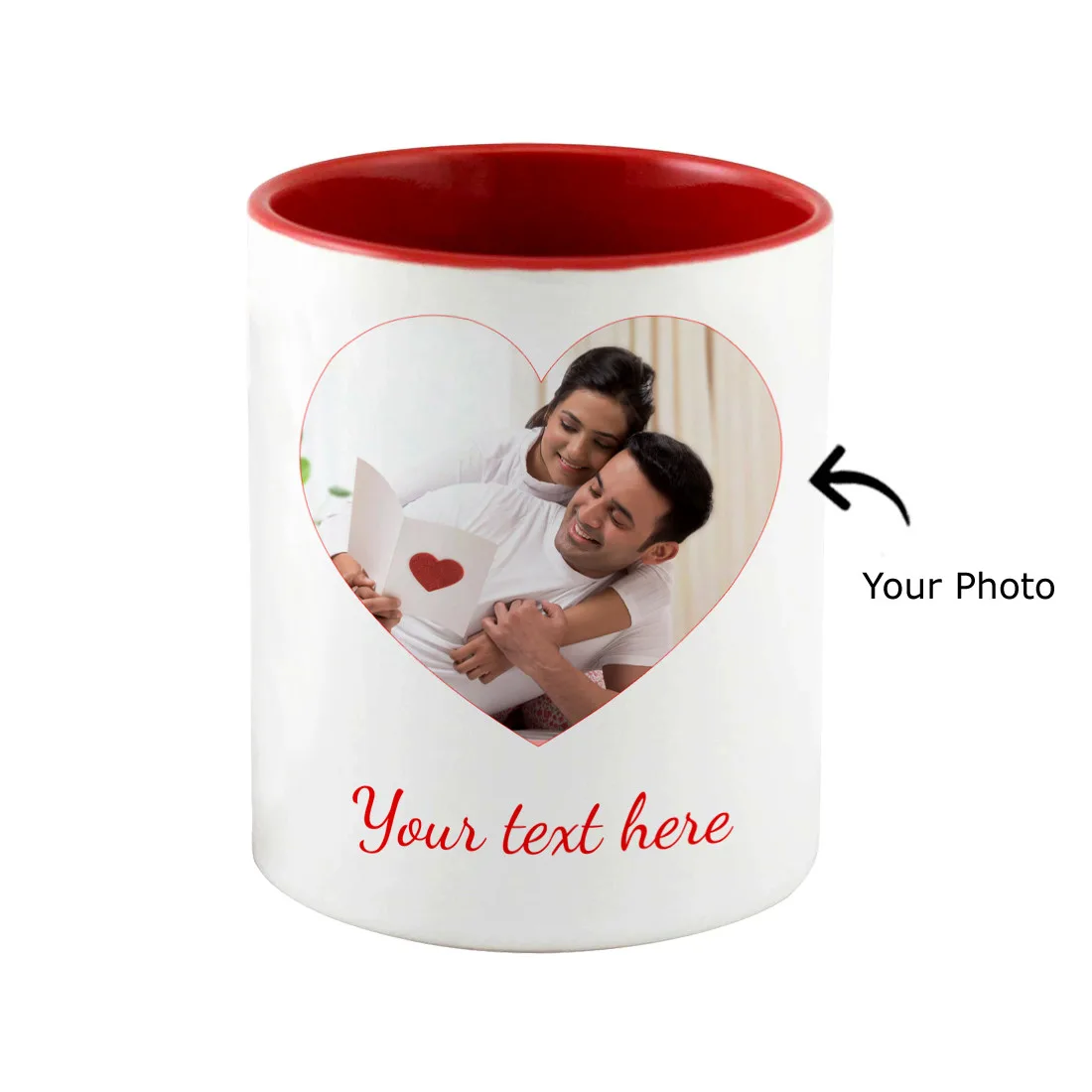Personalized Inside Red Ceramic Coffee Mug with 3 Photos – Custom Collage Mug (325 ml / 11 oz) - product view 3
