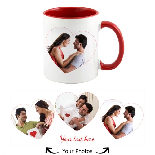 Personalized Inside Red Ceramic Coffee Mug with 3 Photos – Custom Collage Mug (325 ml / 11 oz) - product view 5