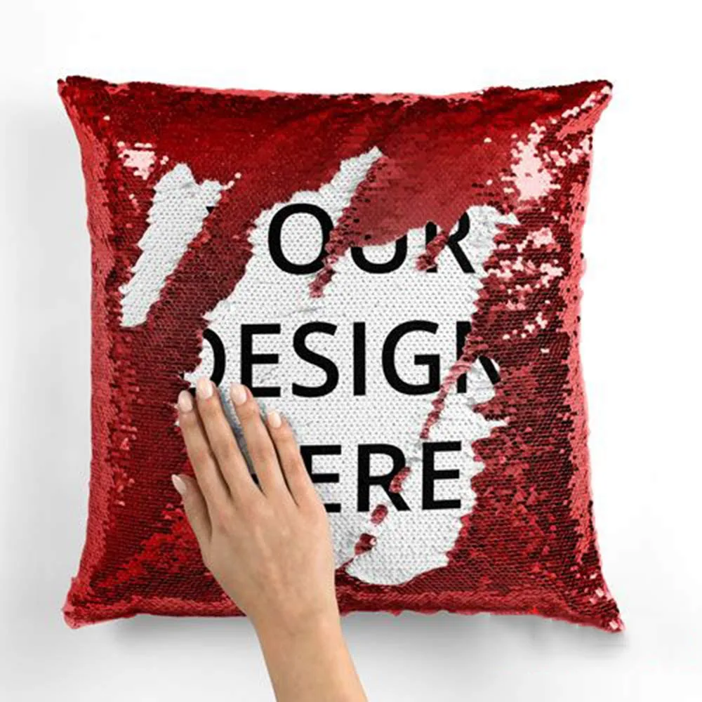 Personalized Red Magic Sequin Photo Cushion (16x16 Inch) - Image 2