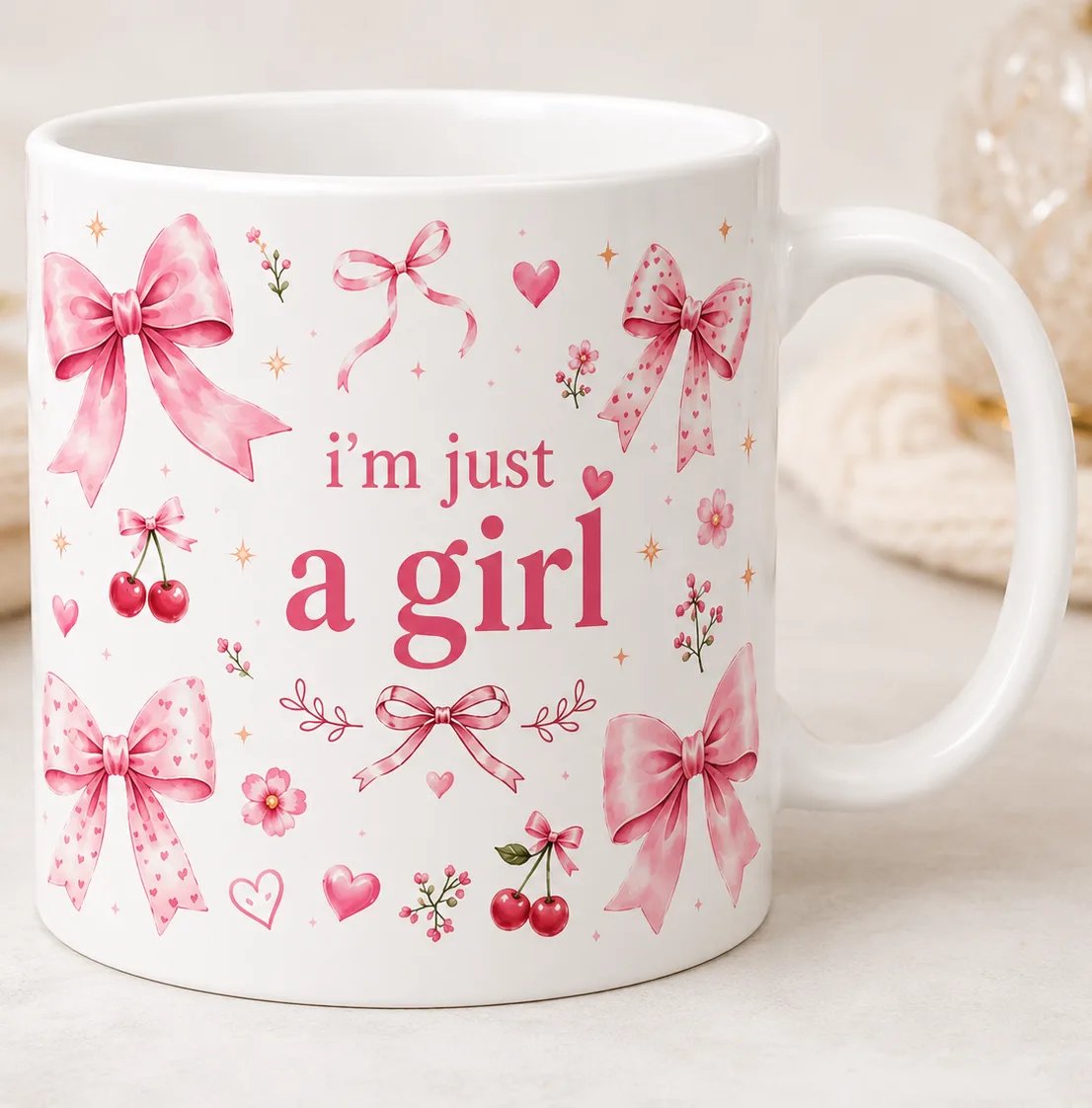 I'm Just A Girl – Coquette Bow Premium Ceramic Mug | 11 oz - Image 3