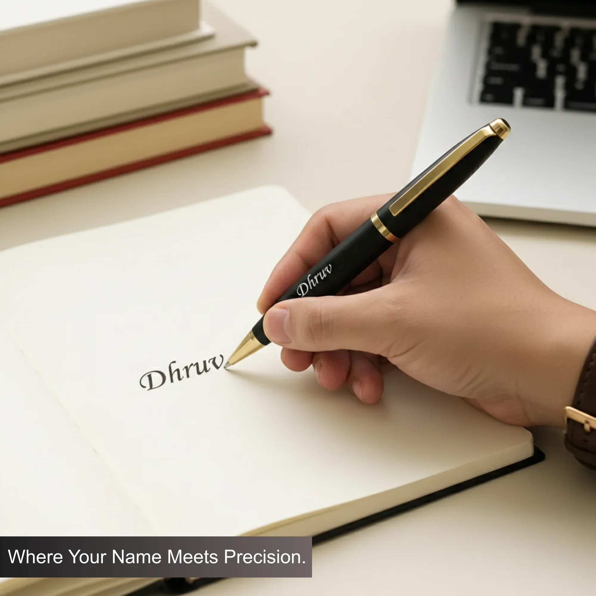 Personalized Pen with Gift Box | Custom Name Engraved Black & Gold Pen - product view 2
