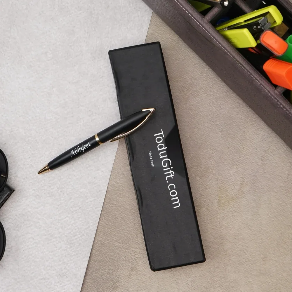 Personalized Pen with Gift Box | Custom Name Engraved Black & Gold Pen - product view 3