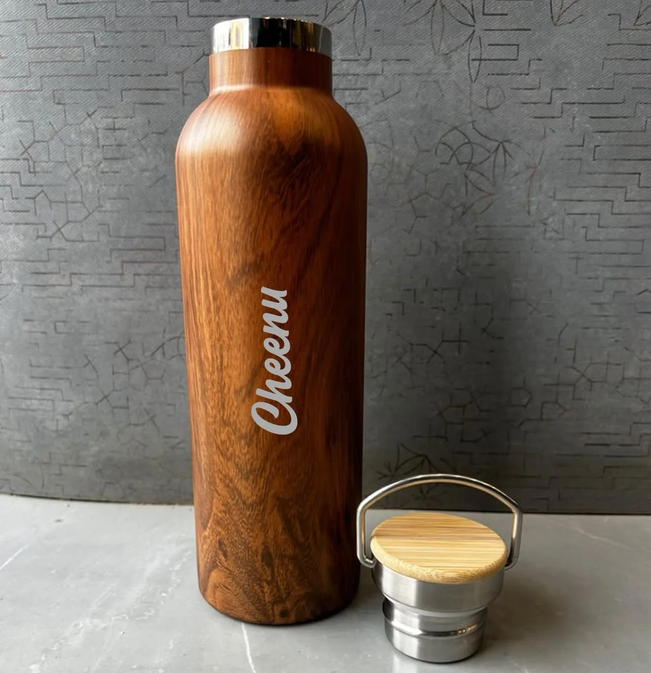 Personalized Walnut Finish Flask – 500 ML | Custom Name & Logo - Image 2