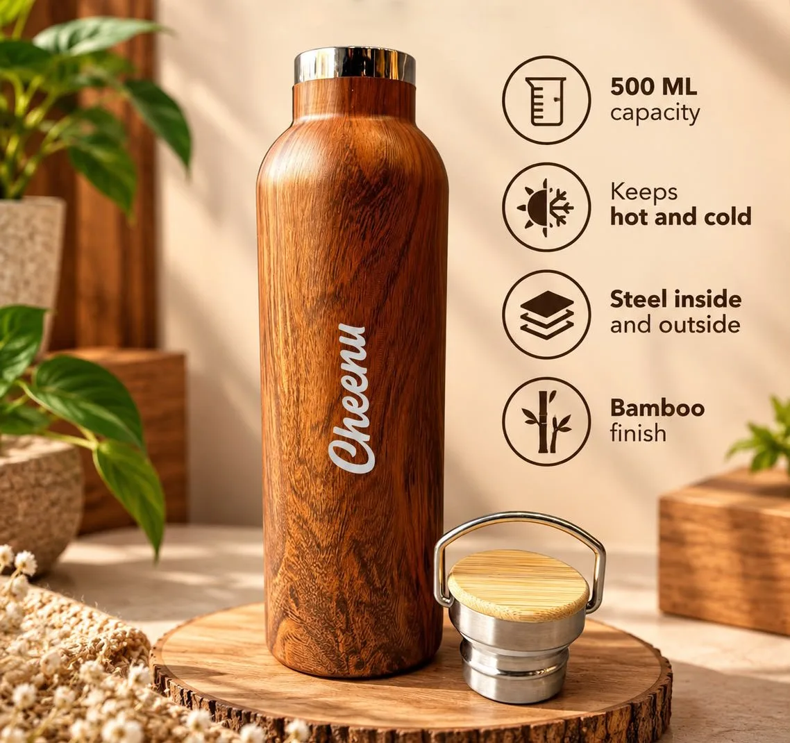 Personalized Walnut Finish Flask – 500 ML | Custom Name & Logo - Image 3