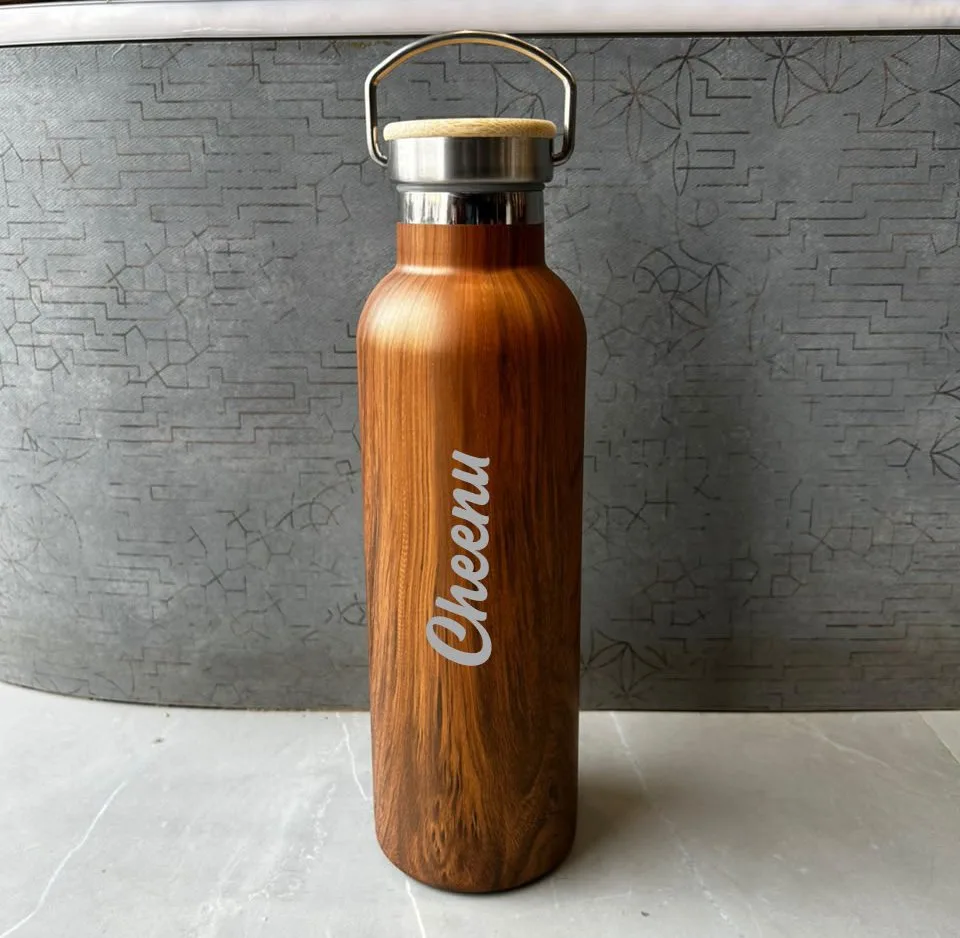 Personalized Walnut Finish Flask – 500 ML | Custom Name & Logo - Image 4
