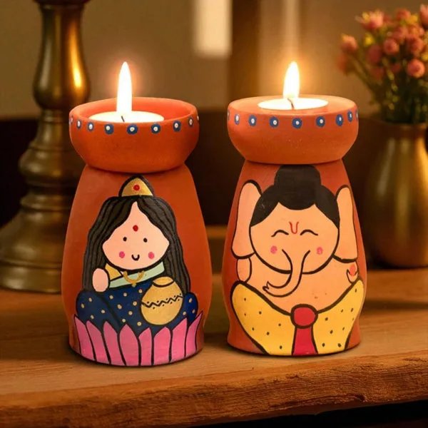 Handmade Terracotta Tealight Holder | Traditional Clay Diya with Holder | Diwali Decoration | Festive Home & Pooja Decor | Indian Handcrafted Decor - Image 3