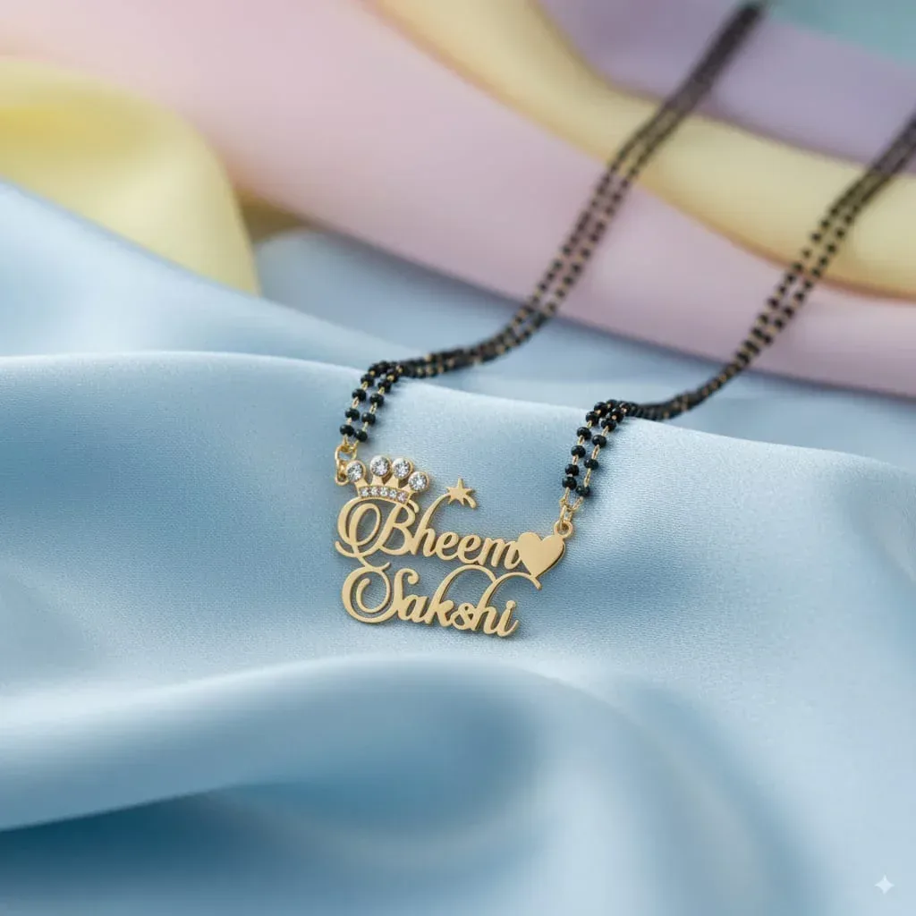 Custom Heart and Crown Mangalsutra with Couple Name