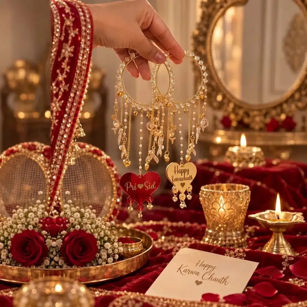 Customized Karwa Chauth Hanging Bangles (Kaleere) with Personalized Names & Heart Charms