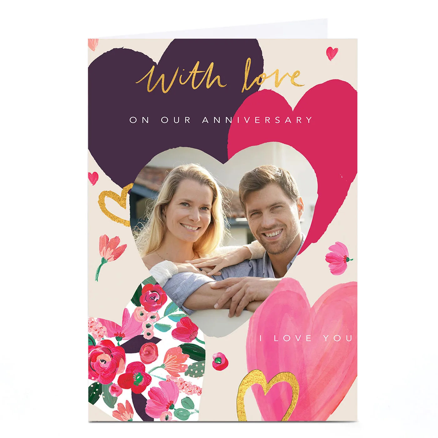 Photo Anniversary Card - With Love Flowers and Hearts