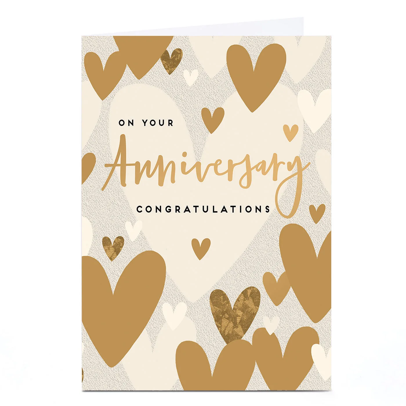 Personalised Anniversary Card – Gold Hearts Congratulations