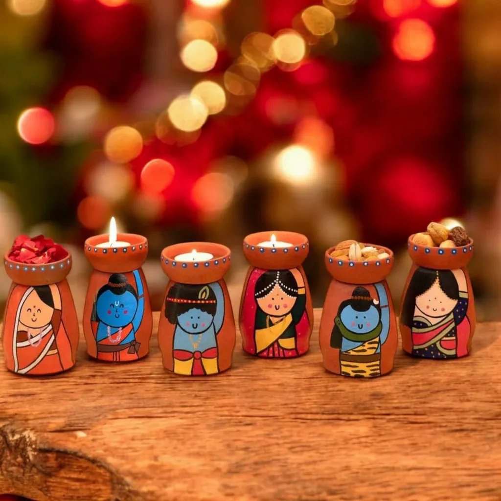 Handmade Terracotta Tealight Holder | Traditional Clay Diya with Holder | Diwali Decoration | Festive Home & Pooja Decor | Indian Handcrafted Decor
