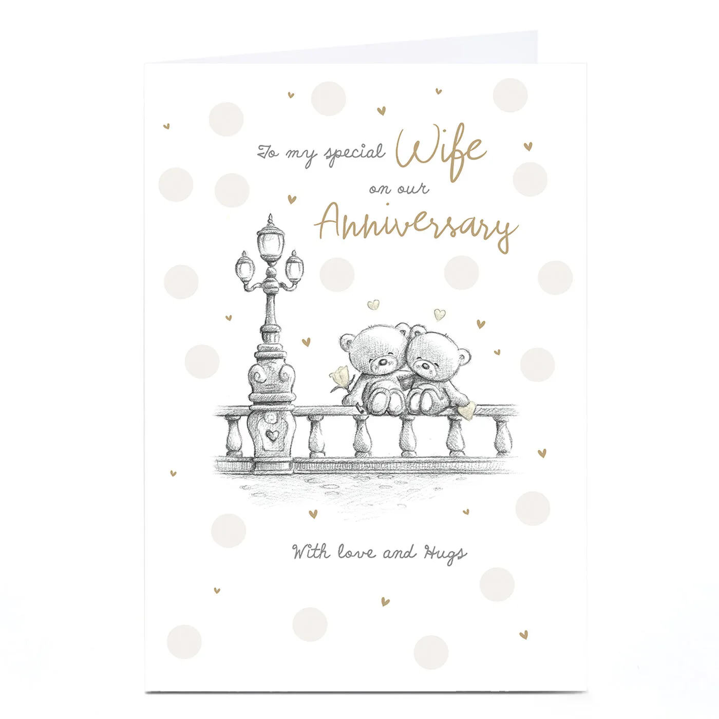 Personalised Wife Anniversary Card | Cute Bears Bridge Sketch