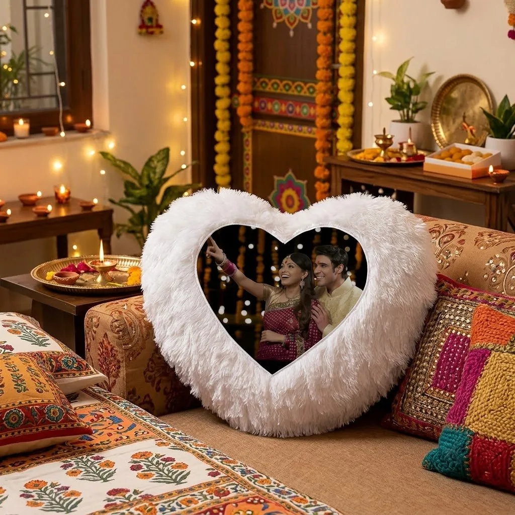 Heart Shaped Personalized LED Fur Cushion
