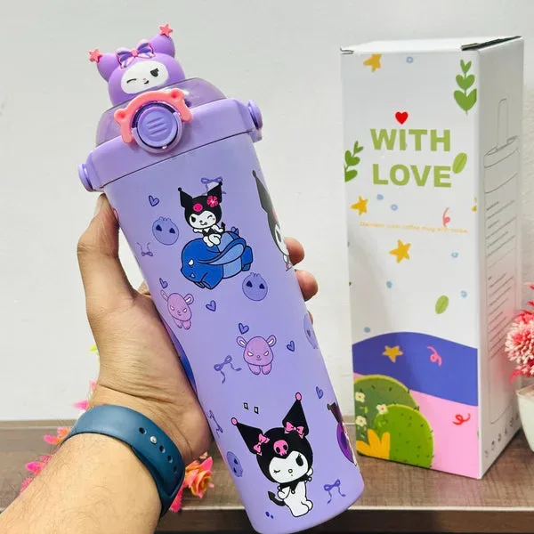 Kuromi Theme 700ml Insulated Stainless Steel Tumbler with Handle & Straw – Cute 3D Printed Sipper Bottle - Image 4