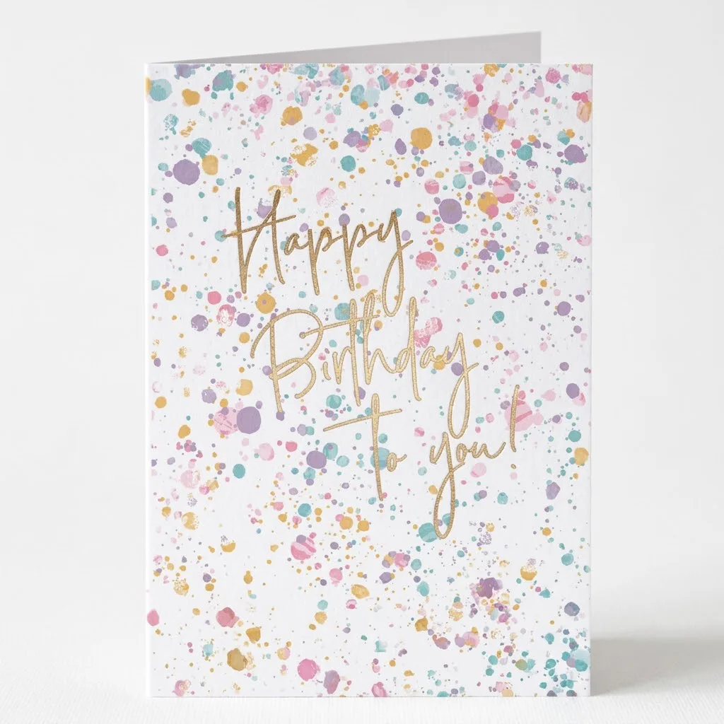 Festive Pastel Confetti Birthday Card - "Happy Birthday To You!