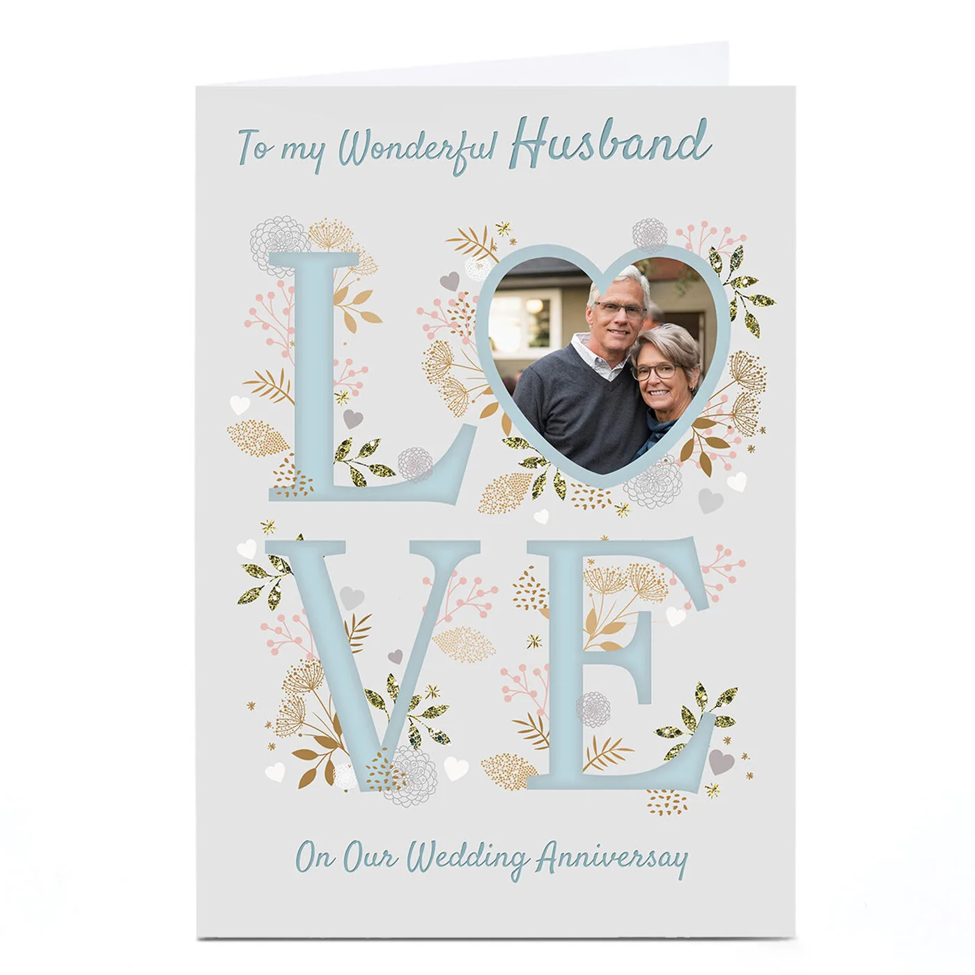 Personalised Anniversary Card for Husband – Blue LOVE Photo Card