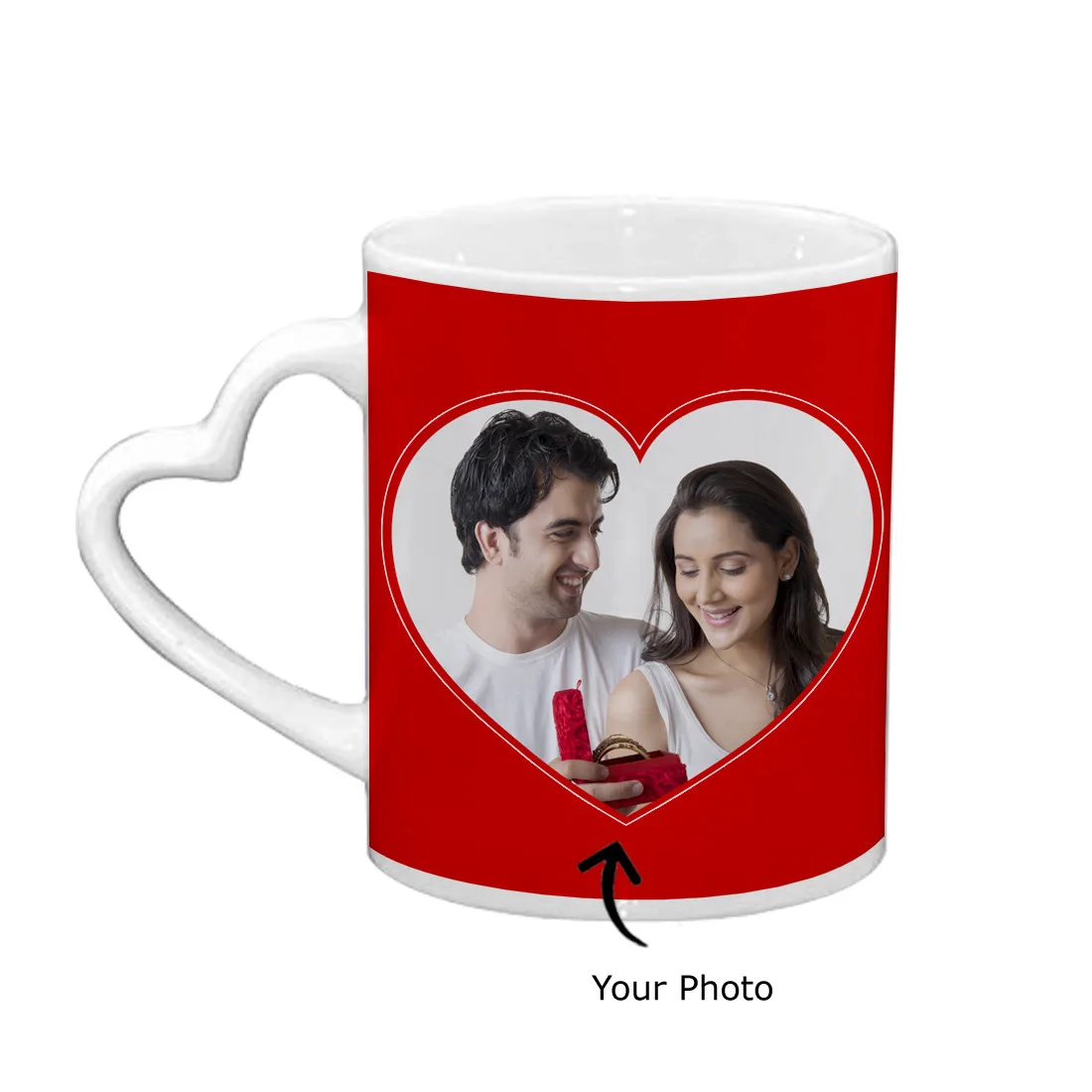 Personalised Heart Handle Ceramic Mug with 2 Photos & Custom Message (325 ml)