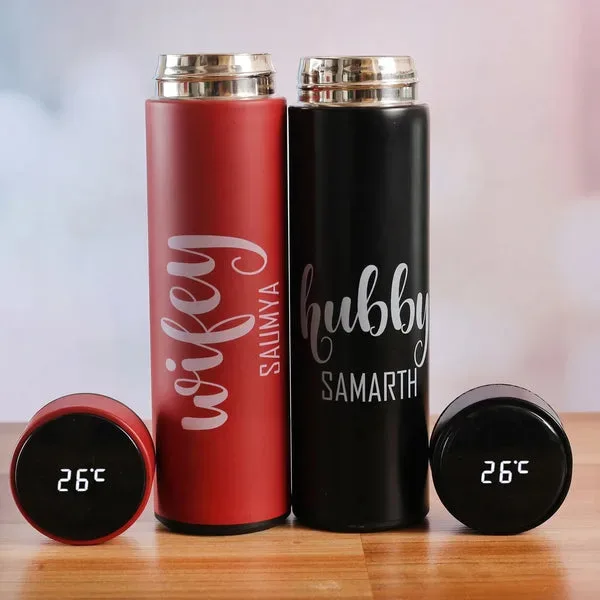 Personalised LED Temperature Bottles- Set Of 2