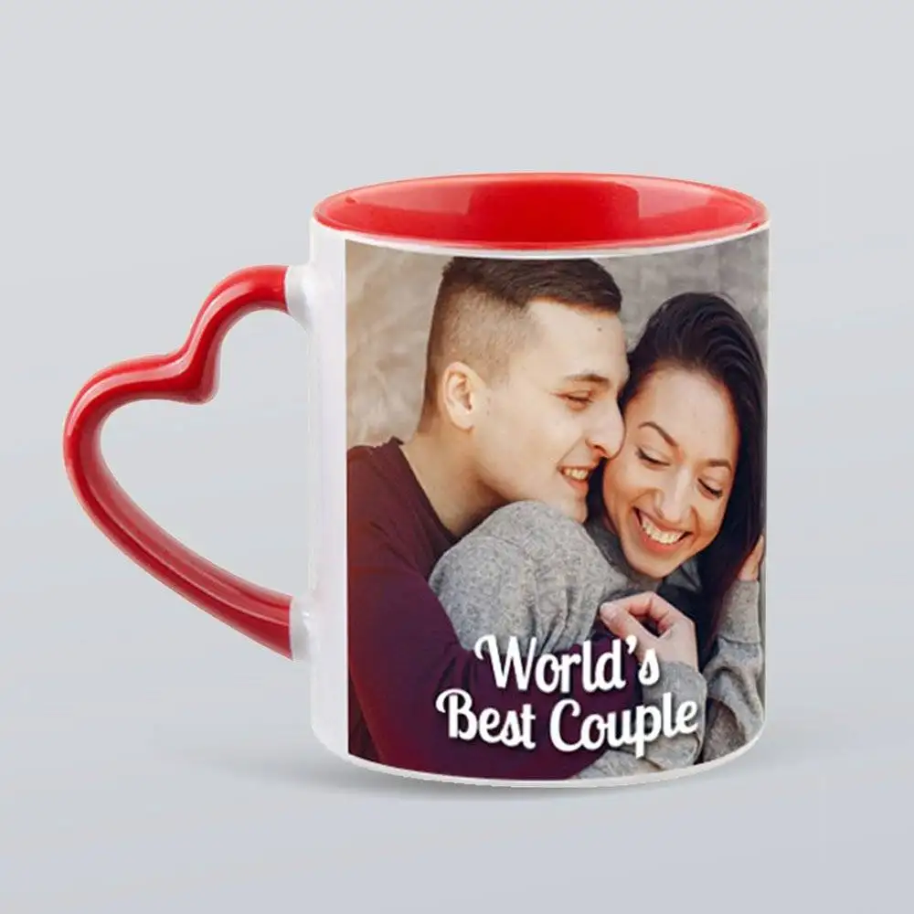Personalised Heart Handle Photo Mug – World's Best Couple Design