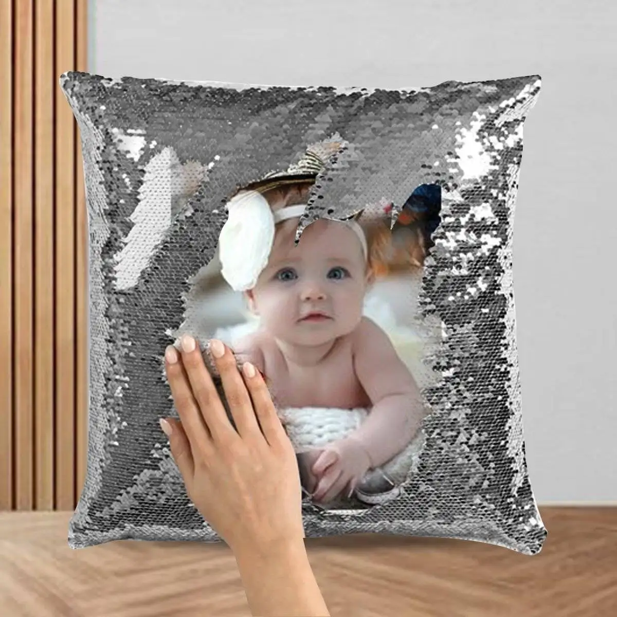 Personalised Magic Sequin Pillow – Silver
