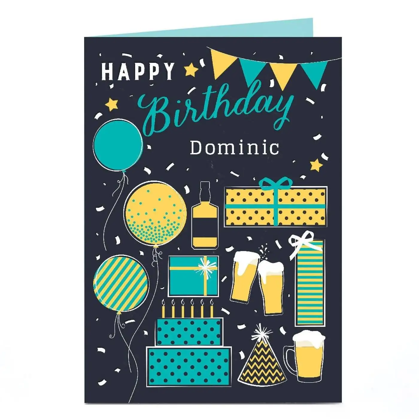 Personalised Birthday Card – Booze, Presents and Balloons