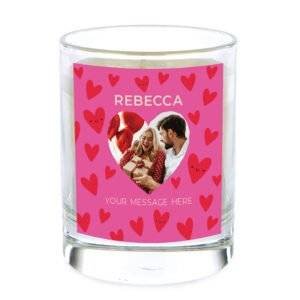 Personalised Cashmere Scented Candle – Pink Hearts Design with Name, Photo & Message