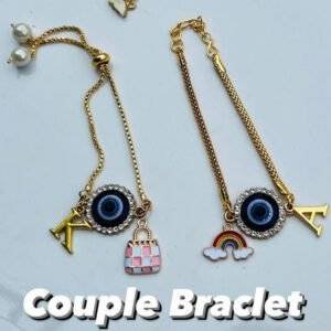 Couple Evil Eye Charm Bracelets with Custom Initials – Gold Plated