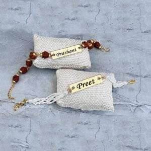 Custom Name Rakhi Set for Bhaiya Bhabhi – Personalized Rakhi Combo