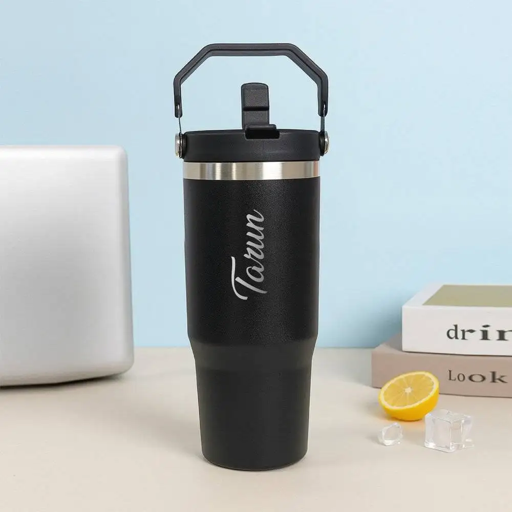 Personalized Black Hydro Tumbler – 900 ml | Custom Name | Hot & Cold Stainless Steel Flask