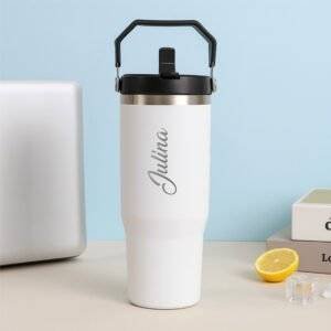 Personalized White Hydro Tumbler – 900 ml | Custom Name | Hot & Cold Stainless Steel Flask