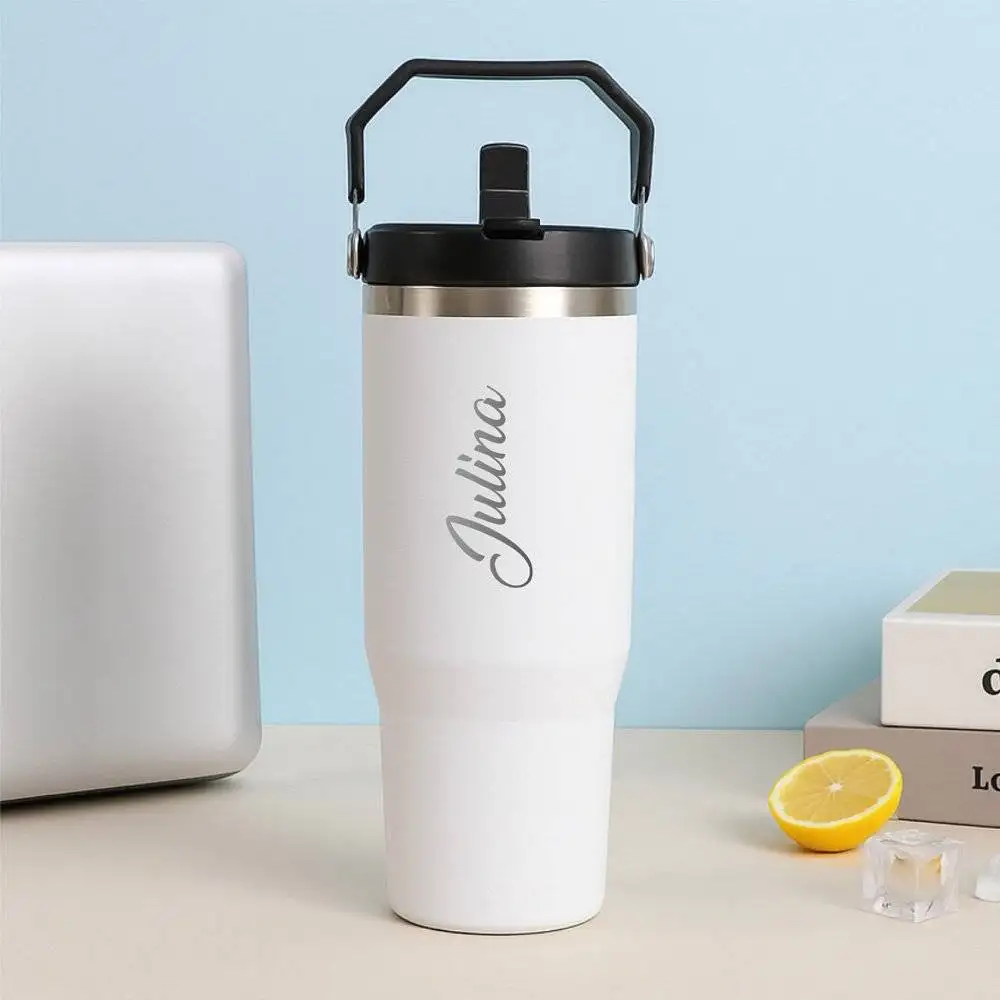 Personalized White Hydro Tumbler – 900 ml | Custom Name | Hot & Cold Stainless Steel Flask